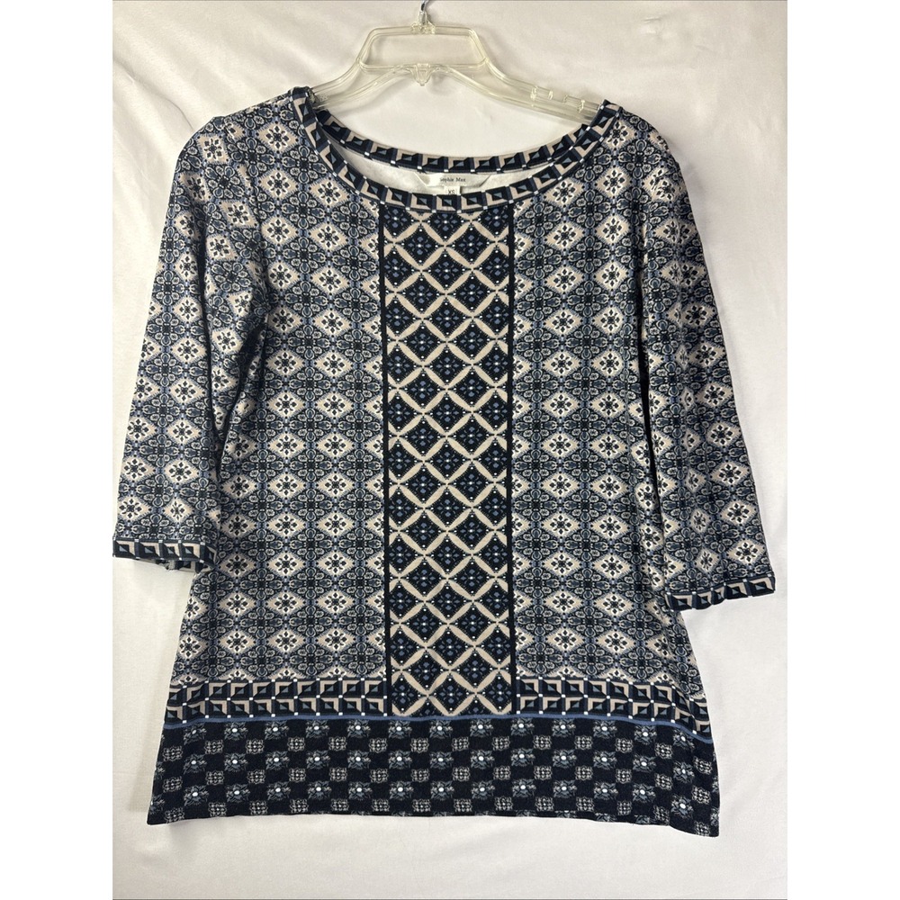 Sophie Max Blue Geometric Print Blouse Top XS